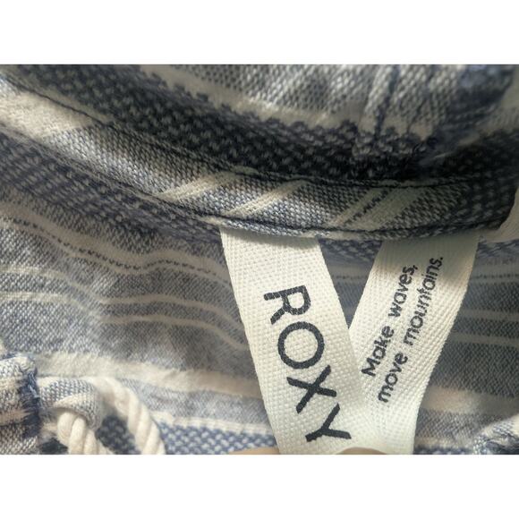 Roxy Lightweight Hoodie Women’s Size M Blue White Striped Kangaroo Pocket - Picture 4 of 11